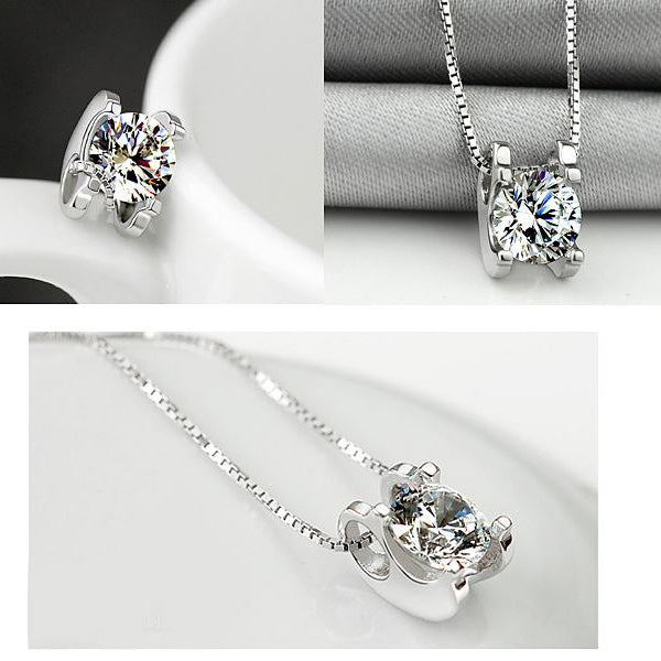 925 Sterling Silver 0.5ct Created Diamond Cube Pendant Necklace